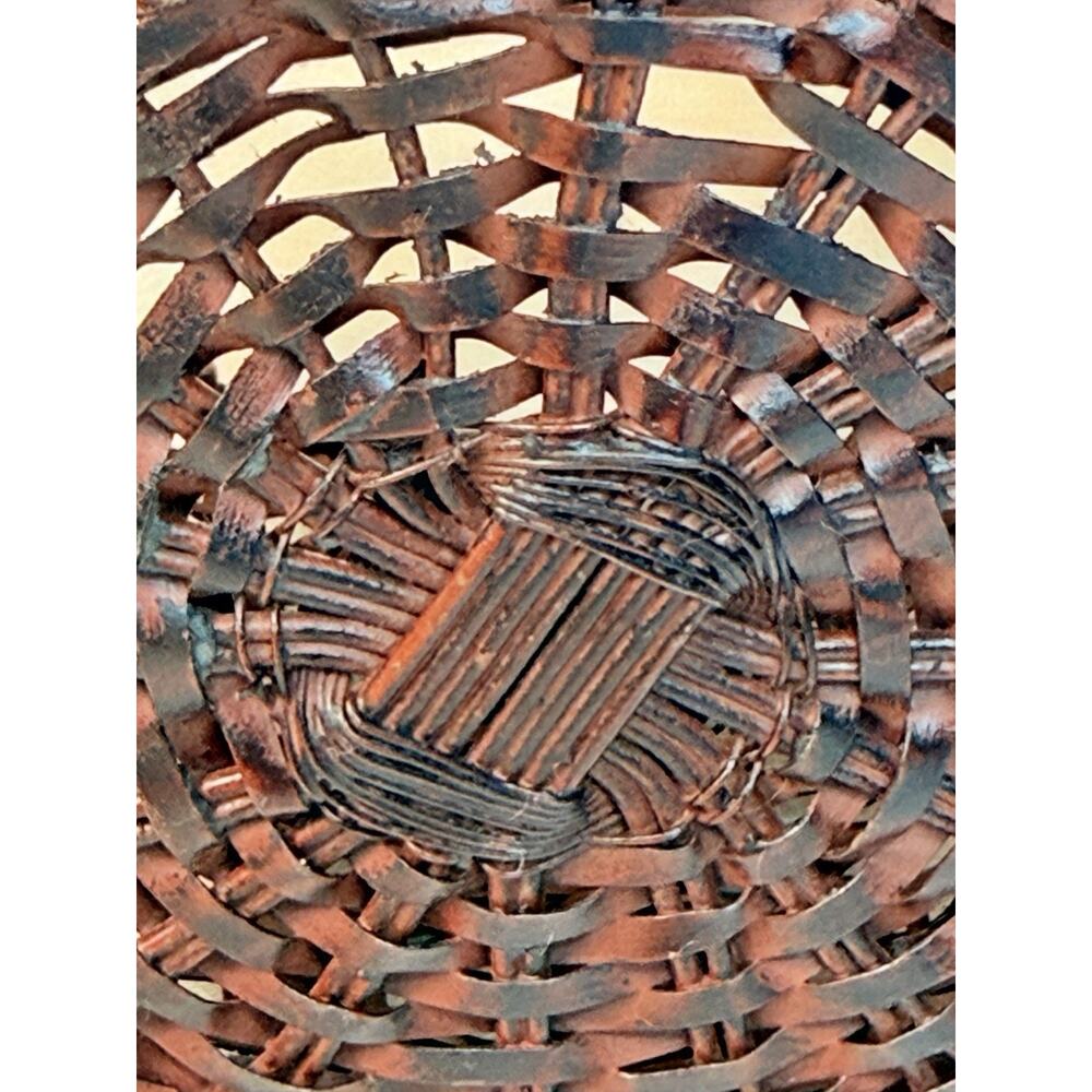 Primitive Burgundy Woven Metal Basket W/ Swing Handle Rustic Farmhouse Decor - Picture 9 of 11